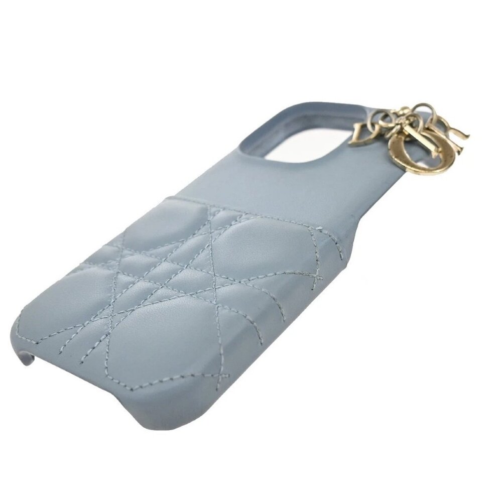 CHRISTIAN DIOR Logo Lady iPhone Case 14 Pro Leather Blue Italy 67KP258 - Picture 2 of 10